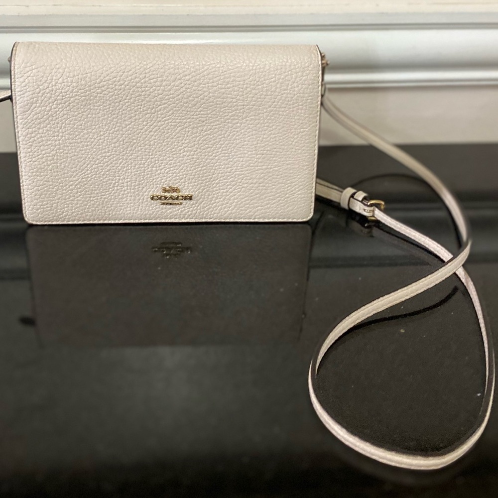 Coach Cream Leather Crossbody Wallet with Gold Hardware